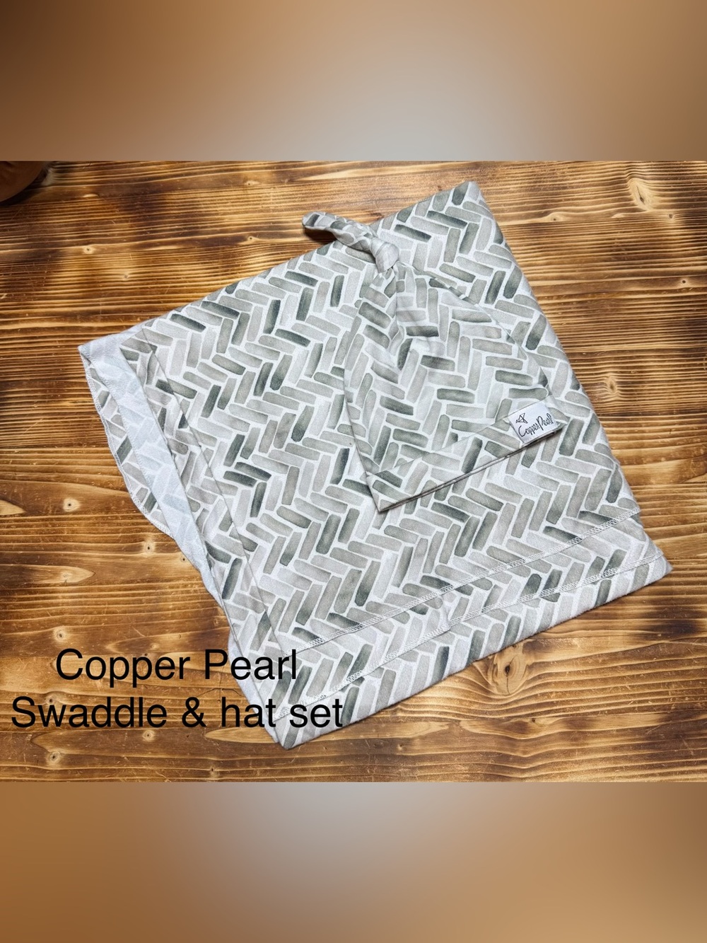 Copper Pearl Gray Chevron Swaddle & Knot Hat Set - Neutral Gray